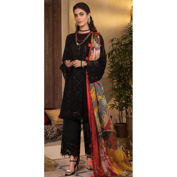 Sequence Work Embroidery Black Dress with Multi Dopatta
