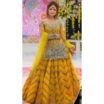 MEHENDI BRIDAL EMBROIDERED MAXI FOR WOMENS - YELLOW