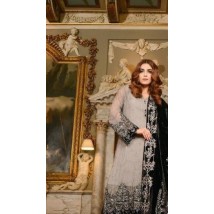 Grey Color Chiffon Embroidered Kurti with Black Borders