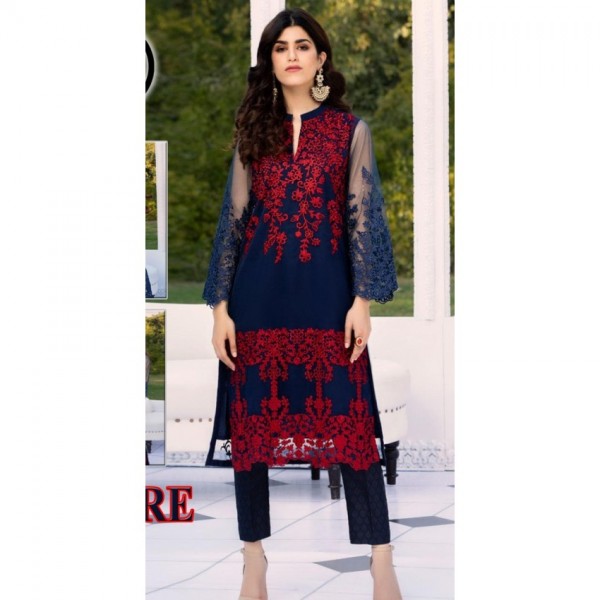 Blue Color Net Embroidery kurti for Her
