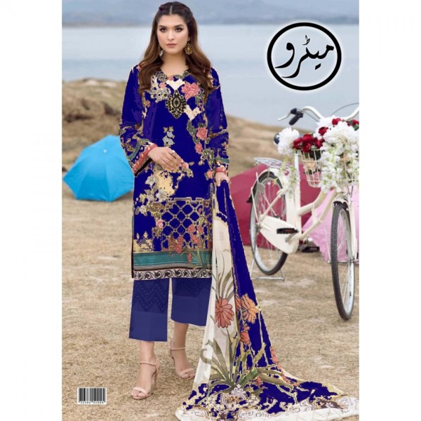 Lawn embroidery suit for ladies in blue color