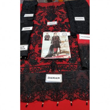 New Net Embroidered Collection in Red and Black Colour