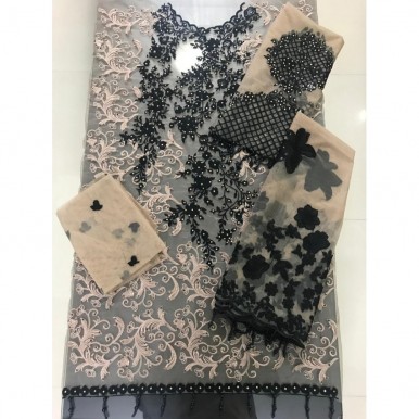 Black Embroidery on Skin Chiffon Dress