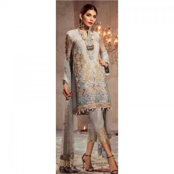 Grey Color Heavy Embroidered Dress for Ladies