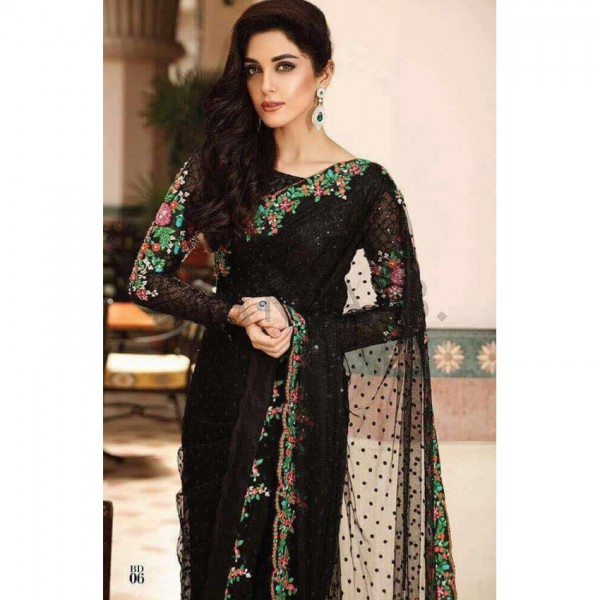 Black Color Chiffon Saree with Embroidery