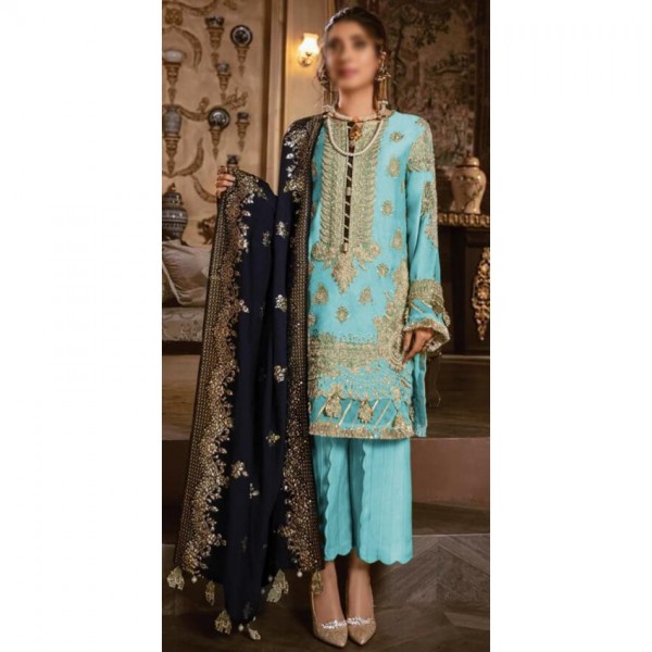 Combination of Blue embroidered Handwork and Zari Work Dress