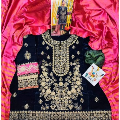 Velvet embroidery suit silk printed shall Dupatta