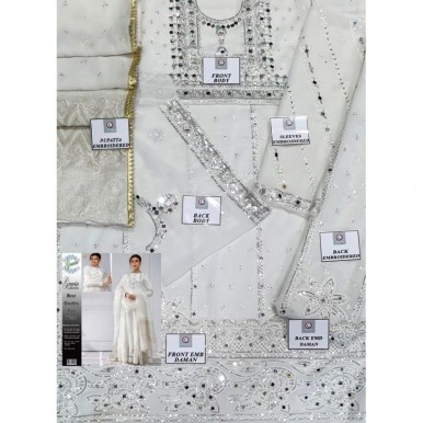 Luxury white chiffon dress with mirror work