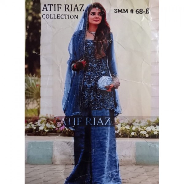 Royal Blue Net embroidery Dress for Womens