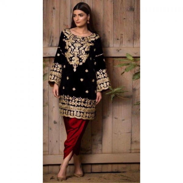 Chiffon Embroidered Dress with Net Dopatta and Silk Trouser