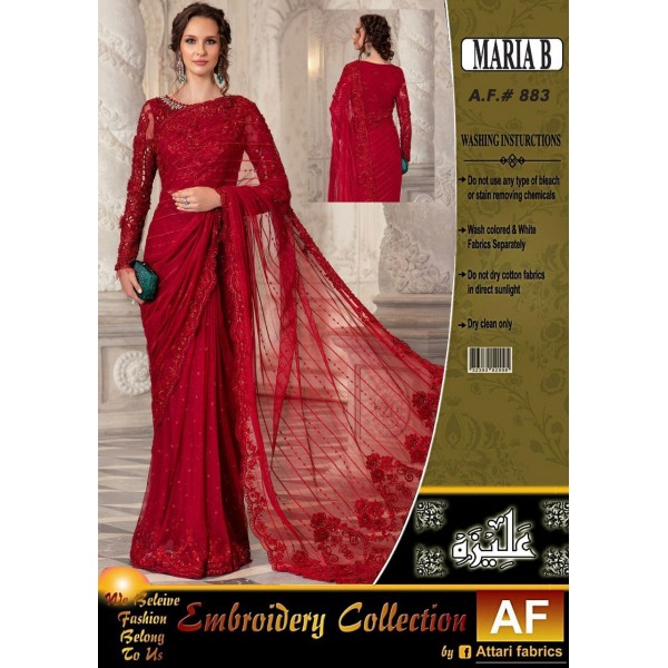 Red Color Net Sequence Saree With Embroidery