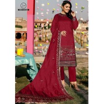 Beautiful Red Khaddi net Embroidery Suit for womens