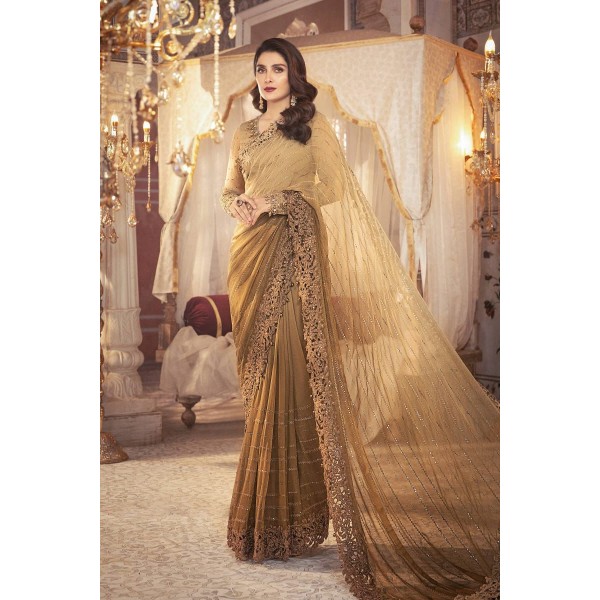 Golden Beautiful Bridal saree wedding Dress 