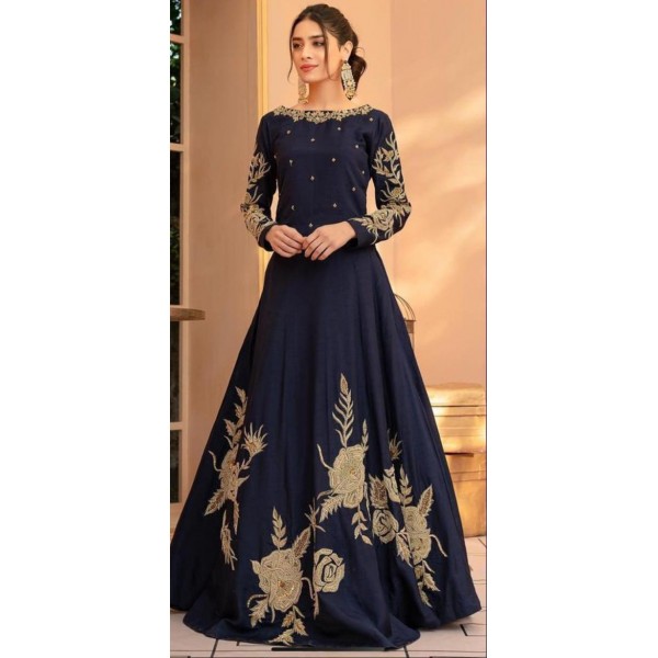 Blue Color Embroidered Dress for Her