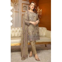 Cotton Embroidery Suit with Chiffon Embroidery