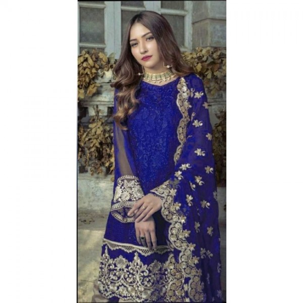 Blue Color Embroidered Dress for Ladies