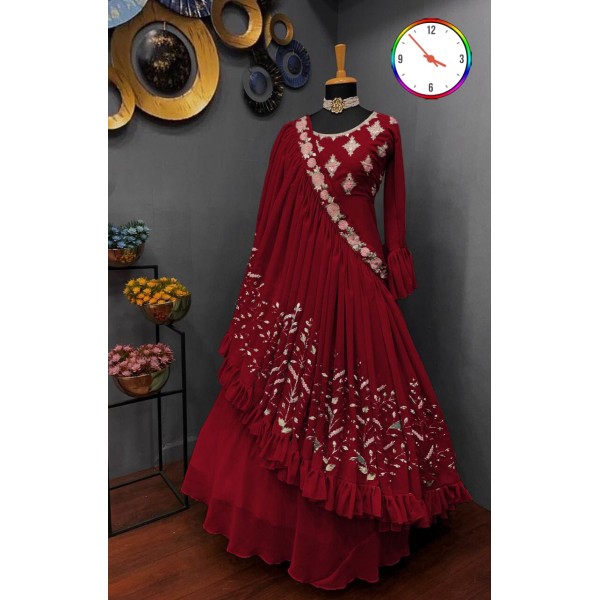 Dupatta style heavy embroidery maxi dress for womens - Buyon.pk