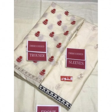 Red and White Lawn Embroidery Dress with Chiffon Dupatta