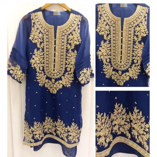 2 pcs Embroidered Dress in Blue Color
