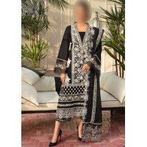 Heavy Embroidery Cotton Lawn in black color