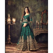 Indian Style Embroidered Frock for Women in Black and Green Combination FR-LB