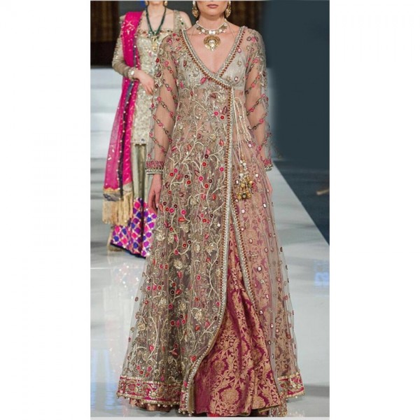 Angarkha style Net with jamawar inner BRIDAL COLLECTION SUIT FR-LB