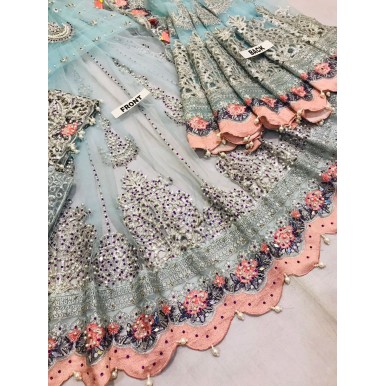 Long heavy embroidery frock with jamawar trouser