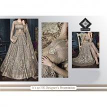 BEAUTIFUL LUXURY DRESS FOR WEDDING - Beige and golden color net embroidered dress with clutch