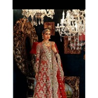 Heavy embroidered Red Colour Bridal Chiffon Dress
