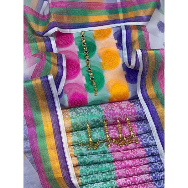 Multicolor Cotton Jacquard 3 pcs Dress
