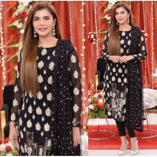 Chiffon Embroidered black dress with hand work FR-LB
