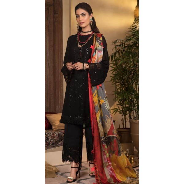 Party Wear Chiffon Embroidered Collection With Multi Color Dupatta