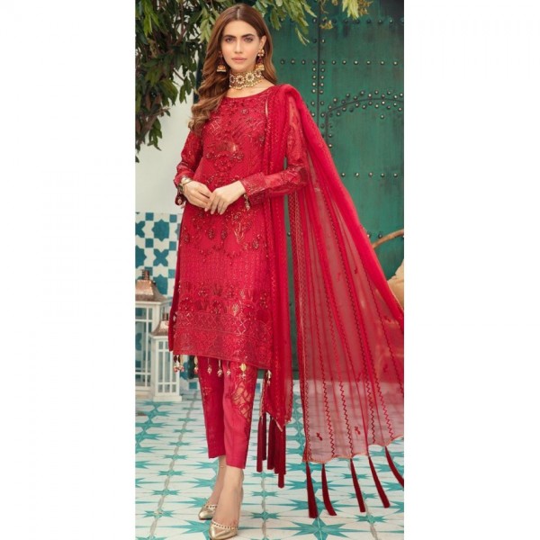 Red Color Heavy Embroidered Dress for Her