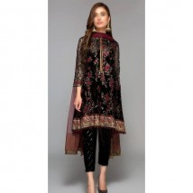 Party Wear Chiffon Embroidered Dress in Black Color