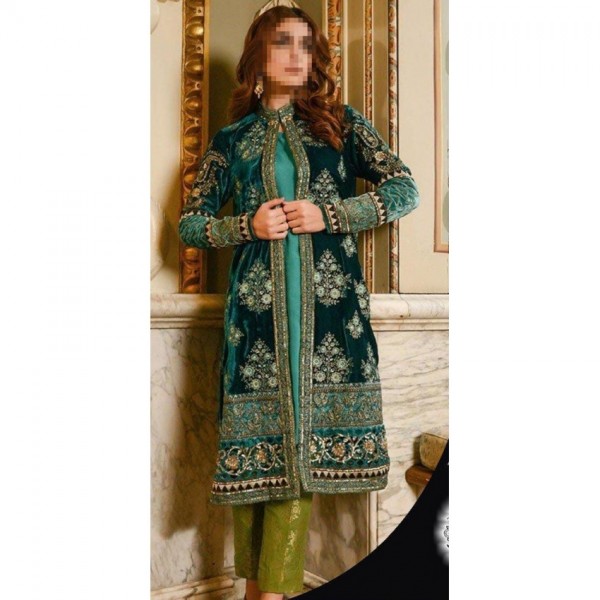 Emerald Green Color Embroidered Dress for Her