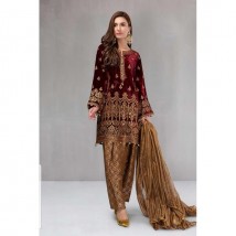 Beautiful Maroon Chiffon Dress with Handwork Embroidery