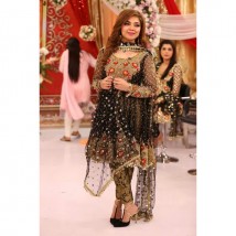 Black Color Chiffon Embroidered Dress with Jamawar trouser