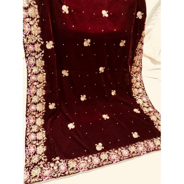 Beautiful Embroidered Velvet Shawl For Weddings - Winter Shawls