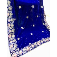 Blue Color Embroidered Velvet Shawl