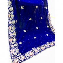 Blue Color Embroidered Velvet Shawl