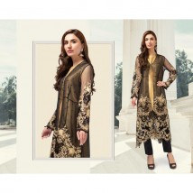 Organza Net Front Open Embroidered Shirt with Silk Inner - Party Wear dress for Her