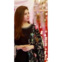 Floral Embroidered velvet shawl in Black Color