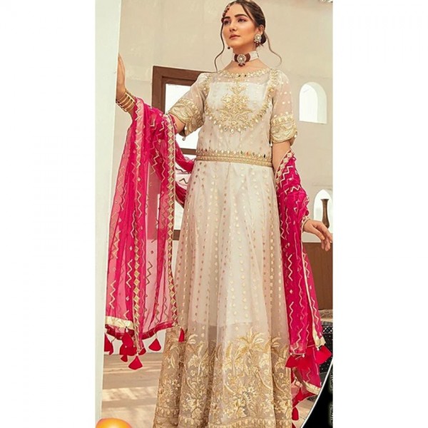 Beautiful Anarkali Style Dress with Pink Dopatta