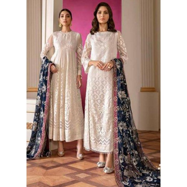 White Color Embroidered Dress with Beautiful Dopatta