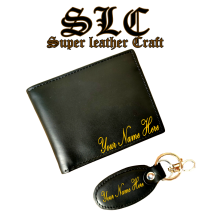 Original Cow Leather Wallet and Keychain Gift Set Box.