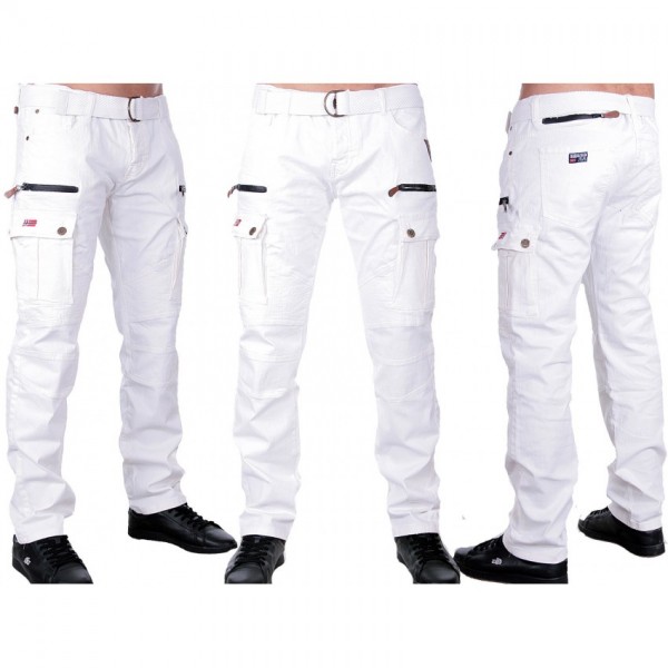 mens white cargo trousers
