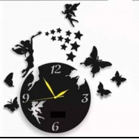 3D Fairy Wooden Wall Clock, Home Dacor Laser Cut Wall Clock In Modern Fairy With Stars & Butterflies Increase Wall and Home Beauty