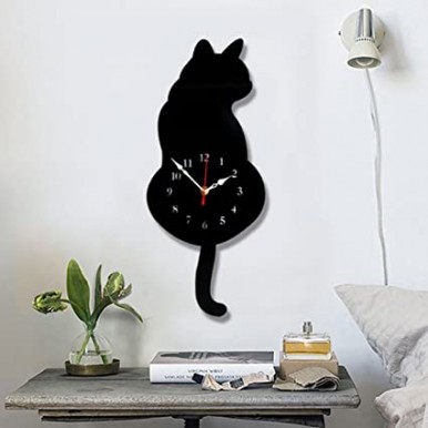 Home Decoration Living Room Wagging Tail Cat Creative Wall Clock Acrylic