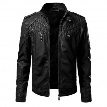Moncler Black Leather Jacket For Men