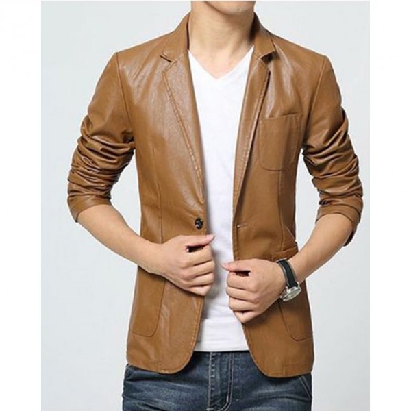 Moncler Brown Leather Dress Coat for Men